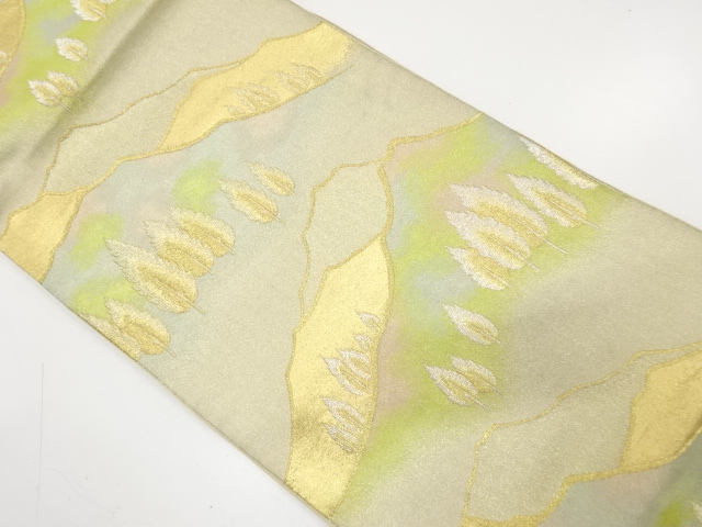 JAPANESE KIMONO / ANTIQUE FUKURO OBI / SILK / WOVEN MOUNTAIN & TREE